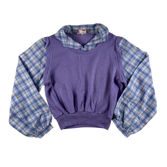COOKIE'S CORNER Sweaters - Vintage COOKIE'S CORNER Sweater Womens 14 Plaid Collar Balloon Sleeve 70s 80s
